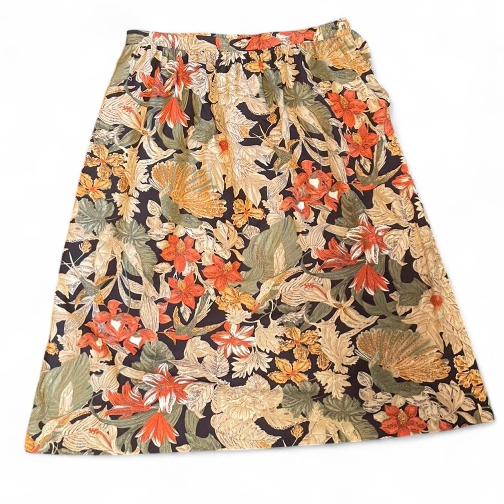 Alfred Dunner Women's 16 Vintage 90s Floral Hawaiian Brown Orange Midi Skirt
